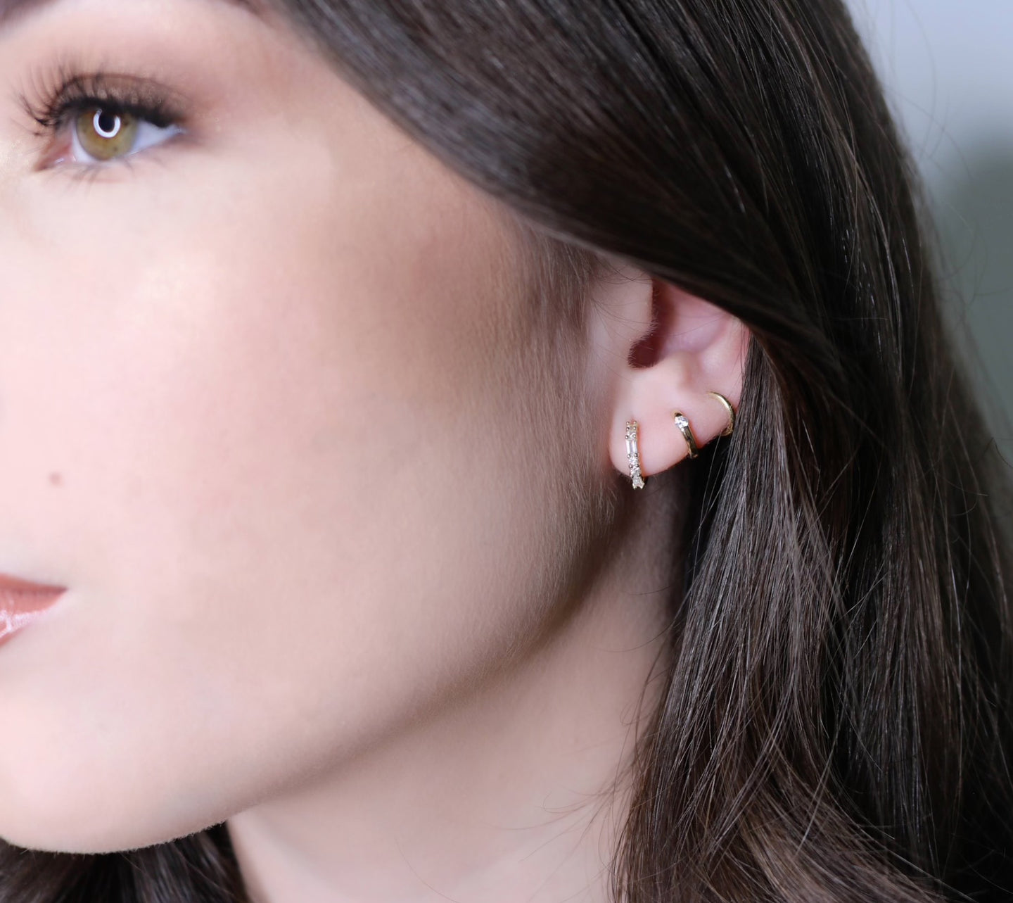 14K Gold Tiny Hoop Earrings with Single CZ | Click Lock Closure | Single or Pair